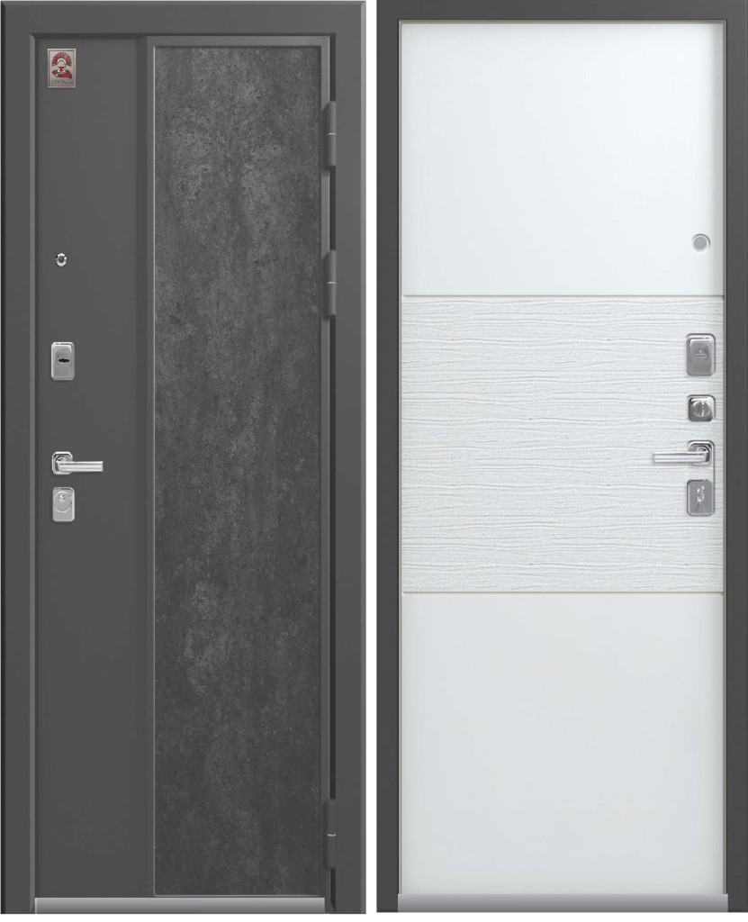Дверь LUX 7 софт белый/ серый муар + серый камень
