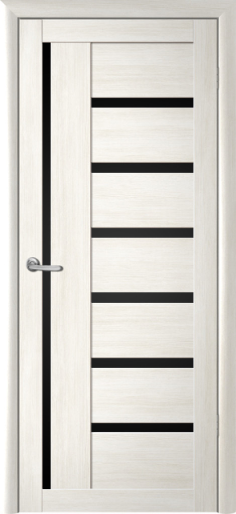 Дверь Межкомнатная дверь Мадрид  Кипарис белый (черное стекло) Эко Шпон