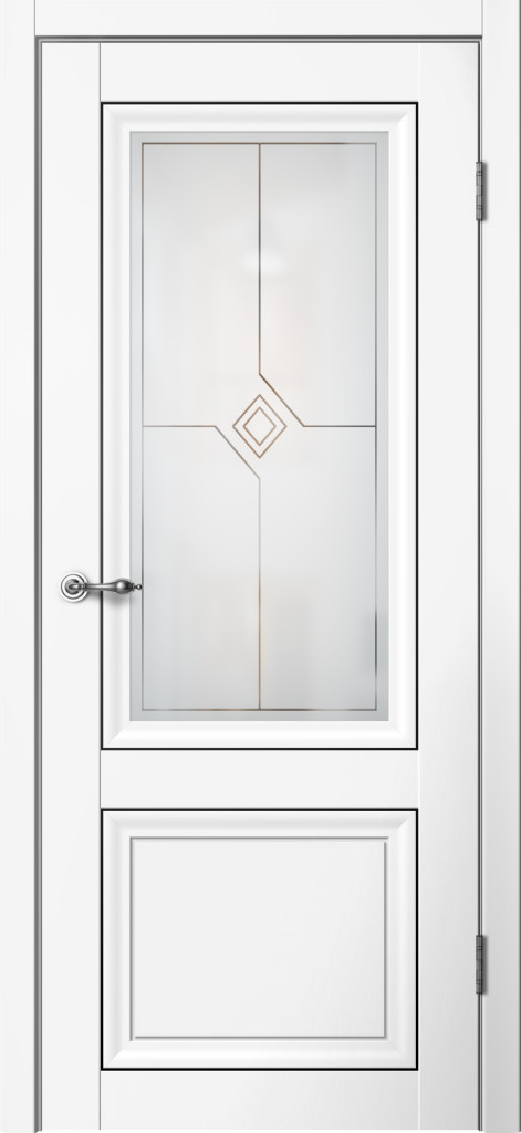 Дверь Mone М 01 ПО Эмалит белый ( художественное матовое стекло Ромб)