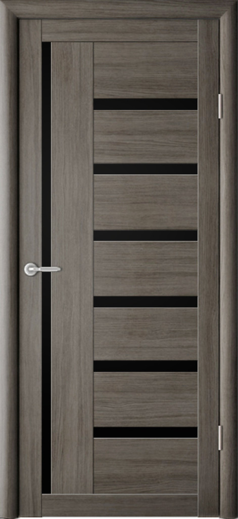 Дверь Межкомнатная дверь Мадрид  Кедр серый ( черное стекло ) ЭкоШпон
