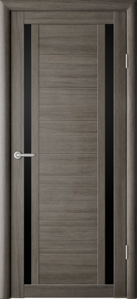 Дверь Межкомнатная дверь Рига ПО Кедр серый (черное стекло) ЭкоШпон