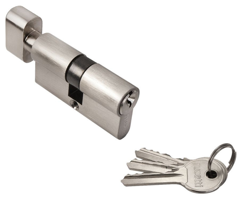 Дверь Ключевой цилиндр RUCETTI с поворотной ручкой (60 мм) R60CK Цвет - Никель белый