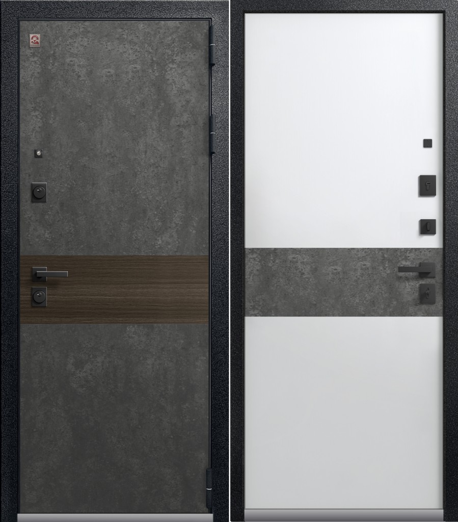 Дверь LUX-2 Черный муар+серый камень/ Кашемир белый+Серый камень
